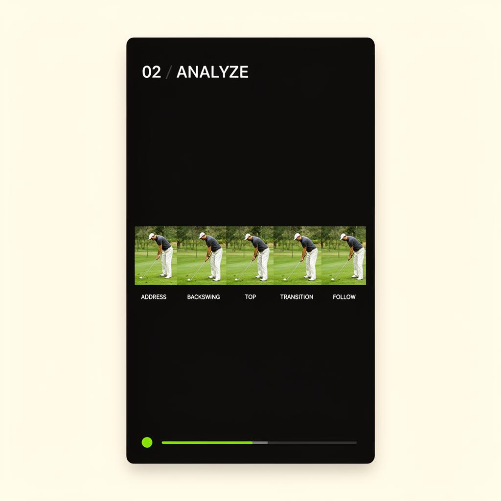 Analysis screen showing a five-frame swing filmstrip
