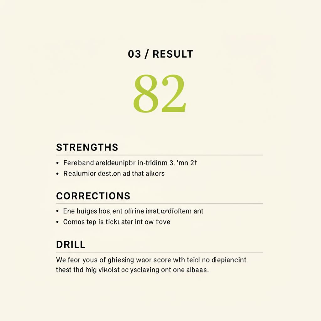 Result screen showing a form score and recommendations